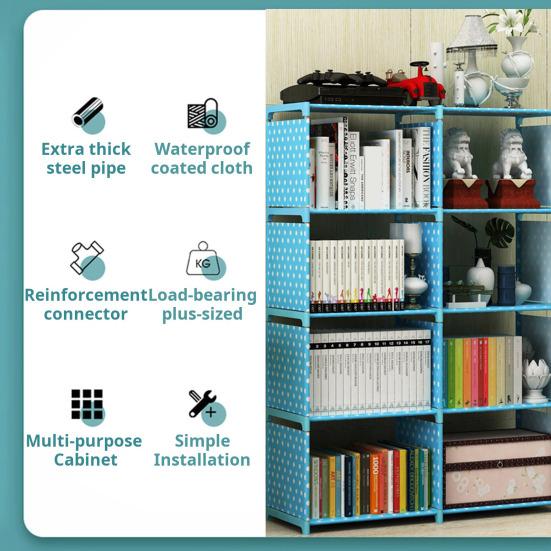 Storage Rack Easy Assembly Metal Tubes Non-Woven Fabric Dustproof Waterproof Large Capacity Book Organizer