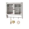 60CM Glass Door Vintage Double Door Wall Cabinet with Three Tiers of Storage with Towel Rack, for Bathroom, Kitchen,Dining Room, White Washed
