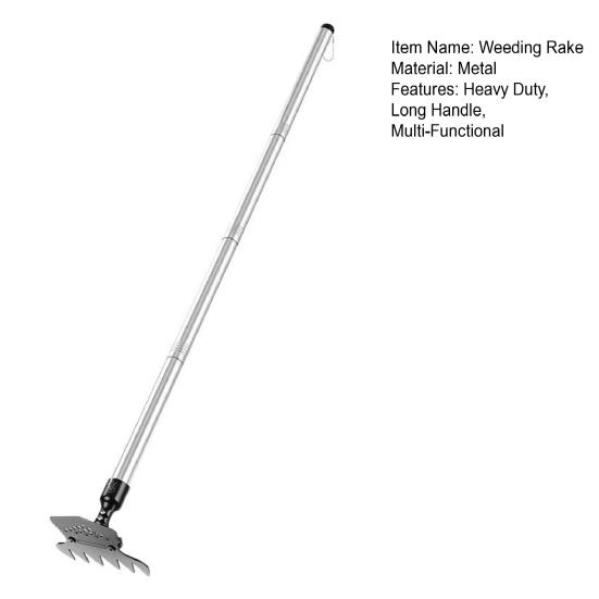 Long Handle Weeding Rake Manual Weed Puller 2-in-1 Garden Tool Heavy Duty Hoe 6-Tine Hand Rake for Lawn Patio Yard Weed Removal