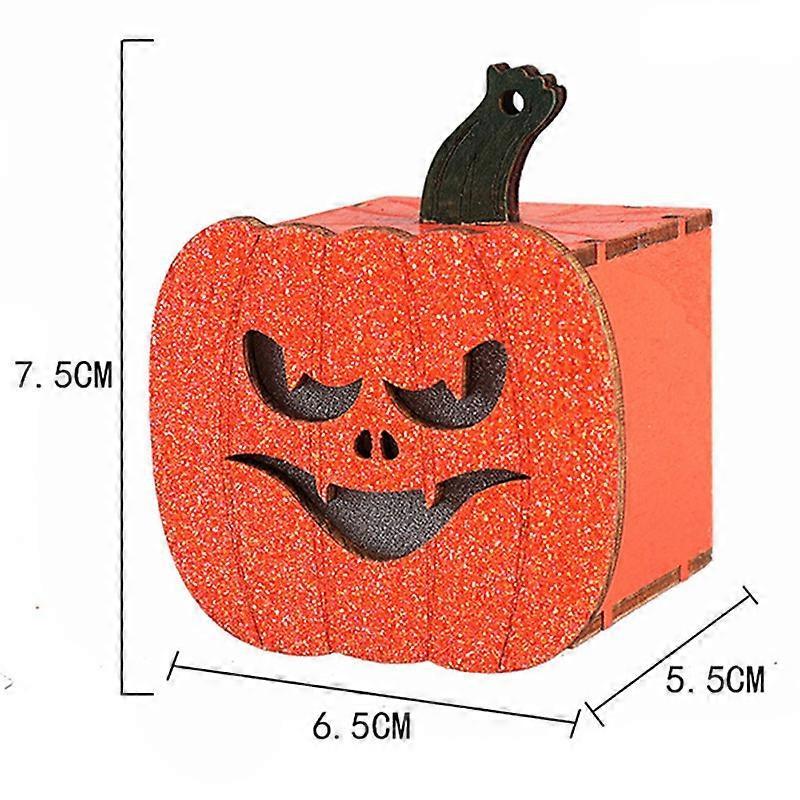 4Pcs Halloween Pumpkin Lamp Wooden Jack-O-Lantern Halloween Decorative Pumpkin Skull Black Cat Lights for Indoor Outdoor Mantel Fireplace Decoration S