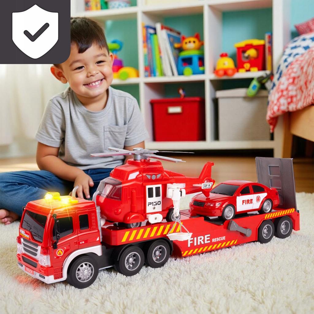 [PACZB] Motorized Fire Truck + Helicopter Car LED Sound Z2365