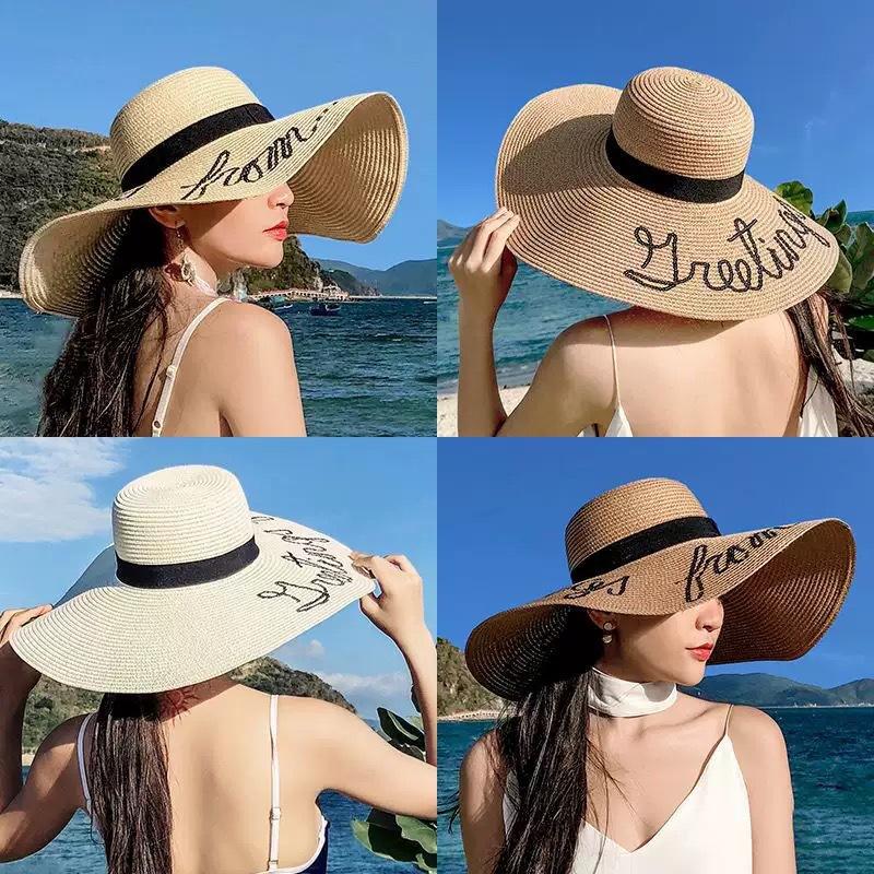 Straw hat female sunscreen sunshade beach seaside big brim vacation travel Internet celebrity small fresh versatile sun hat