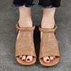 Johnature Peep Toe Flat Sandals Retro Genuine Leather Comfortable Soft Sole Versatile Women's Shoes
