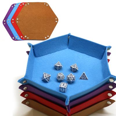 Caja Soporte Plegable para Bandeja de Dados Cuadrado Hexagonal Plegable de Cuero PU para Juegos de Mesa RPG Role Playing