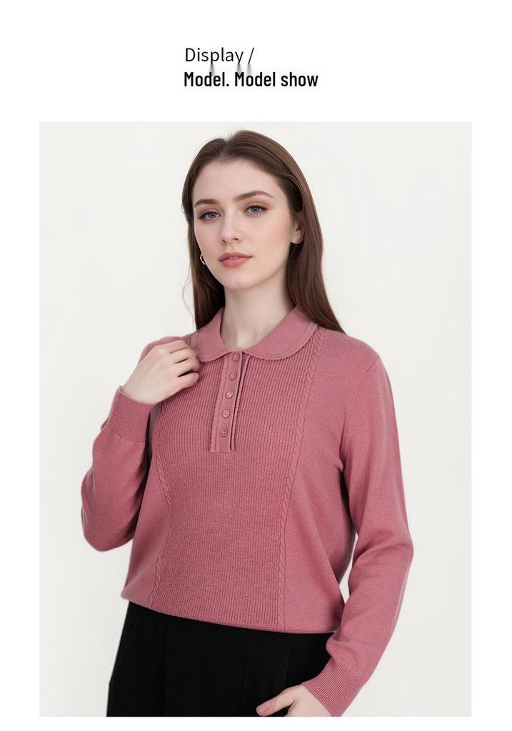 Women's Peter Pan Collar Wool Sweater - 100% Wool, Semi-Worsted, Autumn/Winter Base Layer