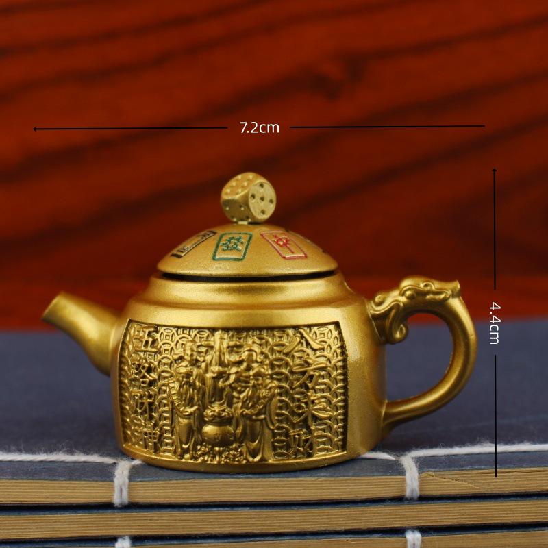 Brass Handle Rotating Dragon and Phoenix Mini Teapot for Mahjong Copper Crafts Gift