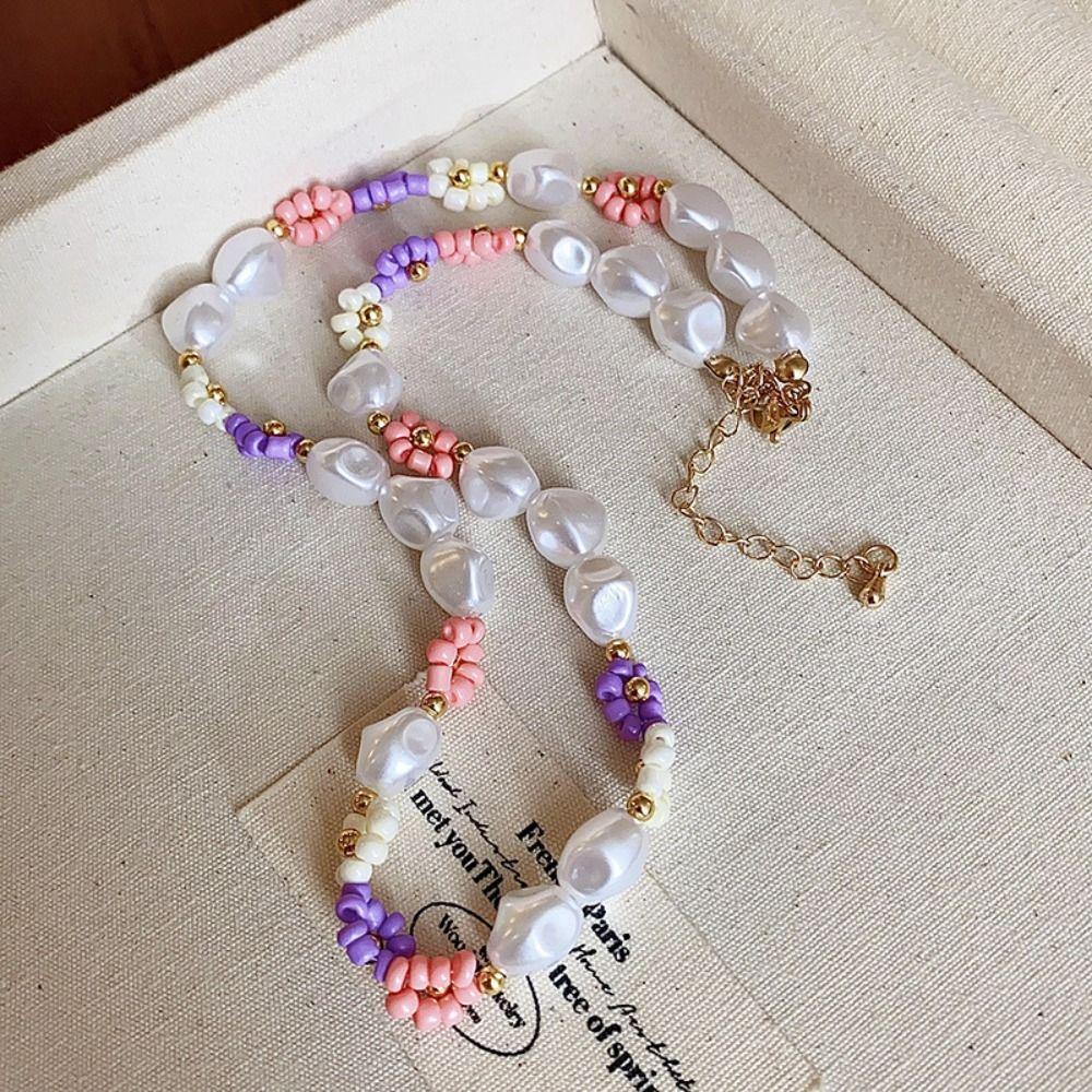 Korean Style Rice Bead Necklace Bead Flower Pearls Clavicle Chain Simple Daisy Bracelet  Girl