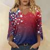 Womens Casual V Neck Three Quarter Sleeve T Shirt Top with Printed Pattern Relaxed Fit Comfortable Lightweight Design