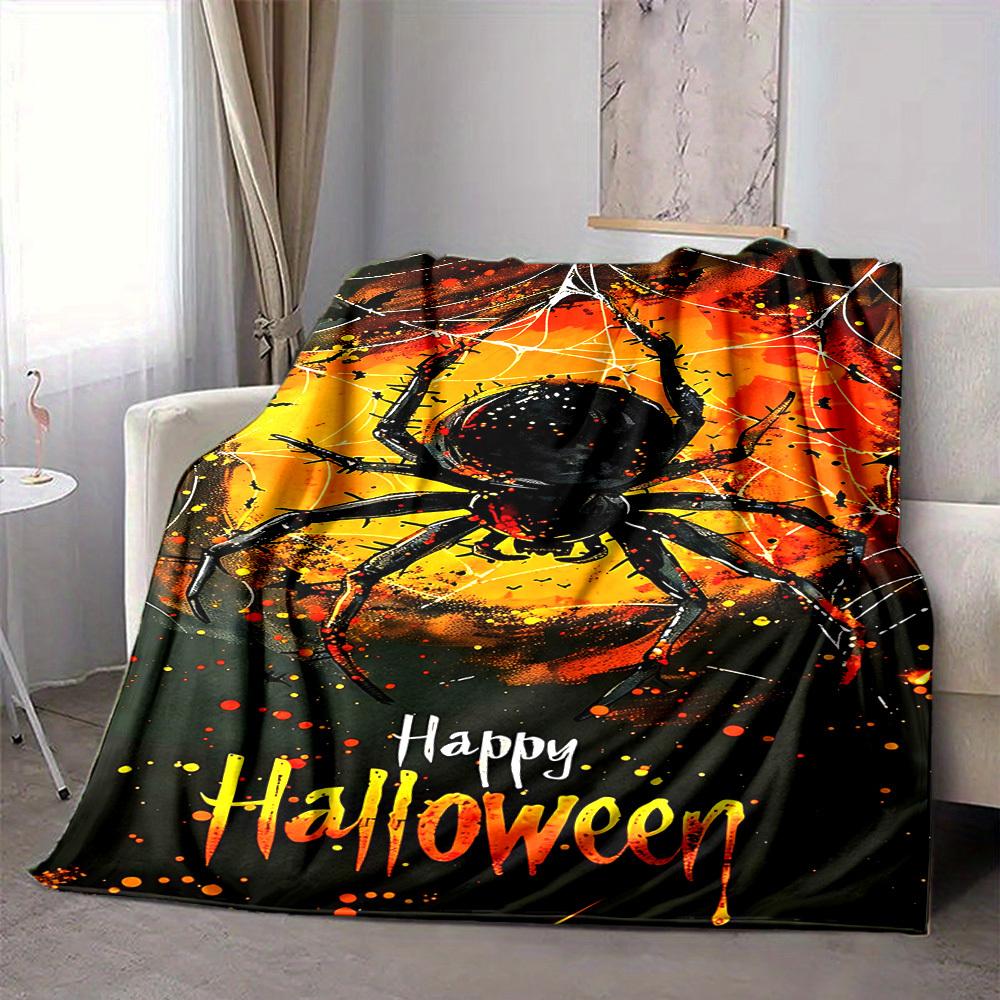 1pc Halloween Spider Blanket, Lightweight Flannel Throw Blanket for Sofa, Bed, Travel, Camping, Living Room, Office, Couch044