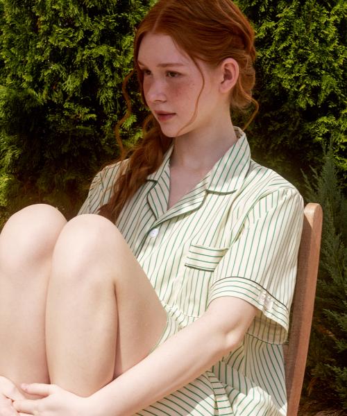 [Dossy] Silk-fit Clover Short-sleeve Couple Pajama Set [Shipped from Korea] 100% Authentic