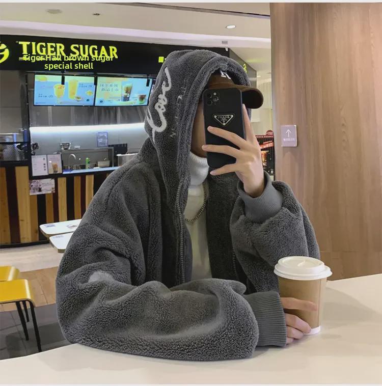 Men's Winter 2022 Lambskin Jacket: Trendy Large Size, Plus Velvet, Thickened Cotton, Stylish Lambskin Outerwear