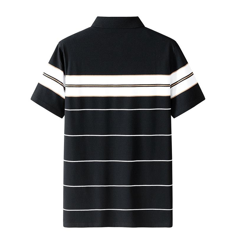 Men's and Women's Summer New Trendy Loose Clothes Trendy Brand Striped Couples Hong Kong Style Pure Cotton Short-sleeved T-shirt Lapel POLO Shirt