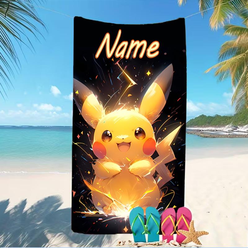 Customizable personalized beach towels Pokémon Pikachu themed designs.Suitable for the beach, yoga, sports;ideal as beach accessories