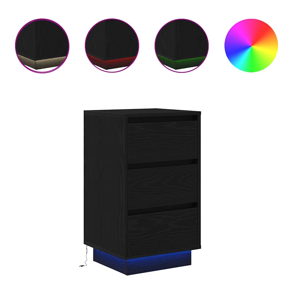 Nightstand with LED Lights Black 38x34x65 cm