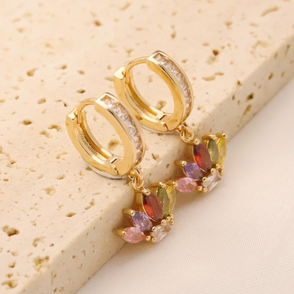 1 Pair Exquisite Colorful Geometric Leaves Zirconia Dangle Earrings for Women Golden Earring Jewelry Wedding Party Accessories