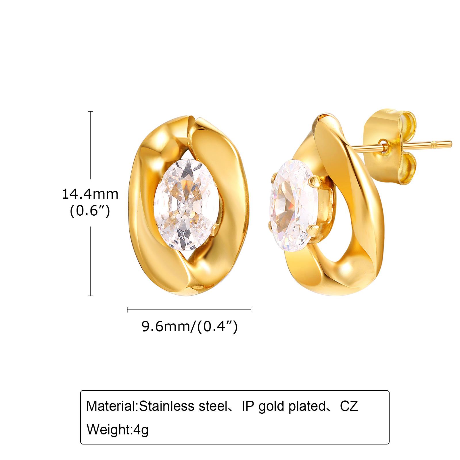 

Stainless Steel Oval White Zirconia Stud Earrings,Fashion Versatile Dazzling Circle Earrings with Zirconia,Minimalist Earring