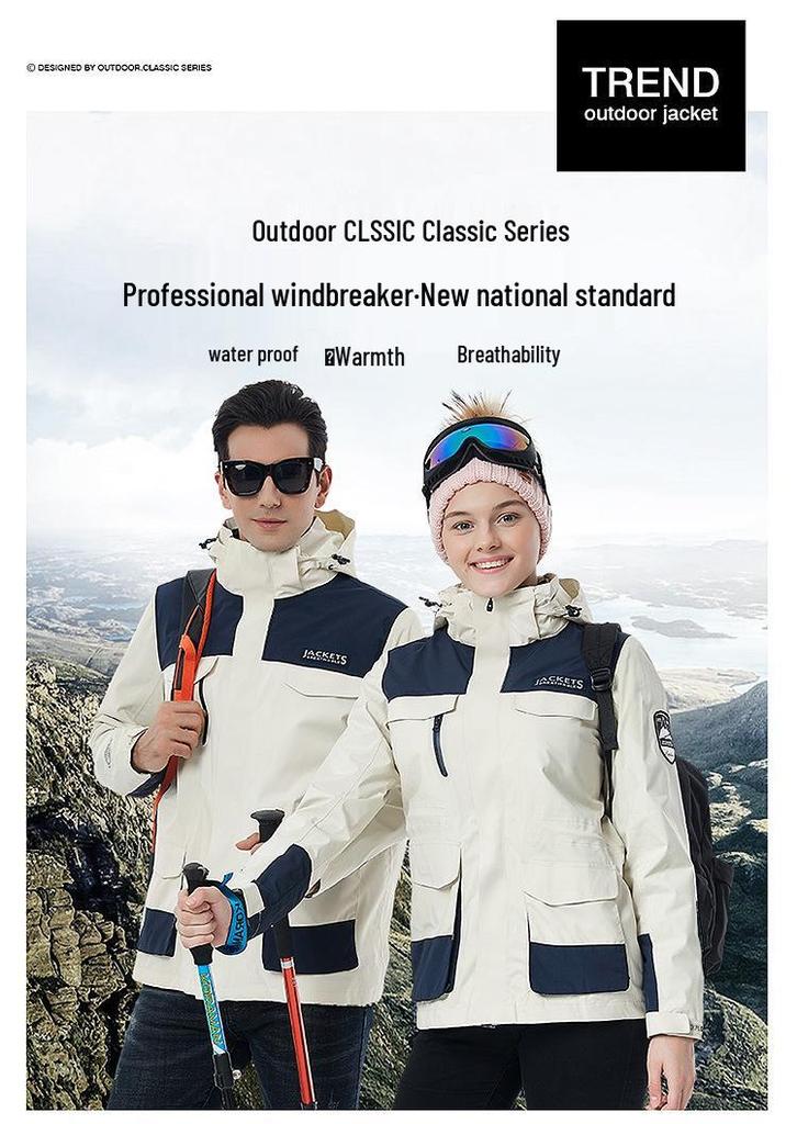 Unisex Winter Windproof Jacket with Fleece Liner - Detachable 3-in-1 Set