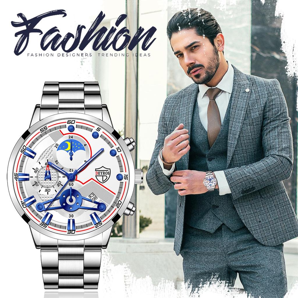 Waterproof Analog Luminous Star and Moon Quartz Simple and Stylish Fashion Accessory Perfect Gift for and Day Men's Watch, Silver Watch, Men's -