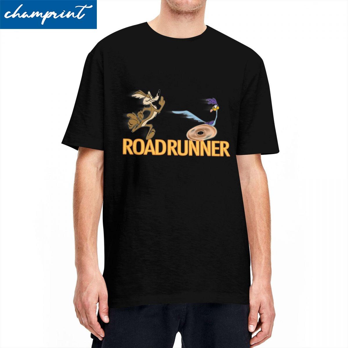 

Catch Me If You Can Roadrunner Coyote T Shirts Pure Cotton Fashion for Male T-Shirts Round Neck Tees Short Sleeve Tops Unique... S разноцветный