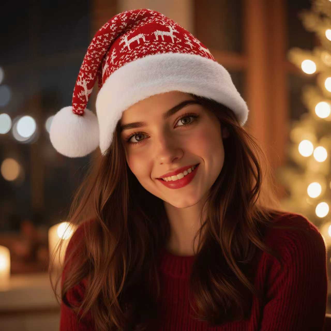 

Snowfake Elk Hat Winter Thicken Knitted Velvet Cloth Adult Christmas Hat Merry Christmas Decor Gifts Happy New Year 2026 Naviida