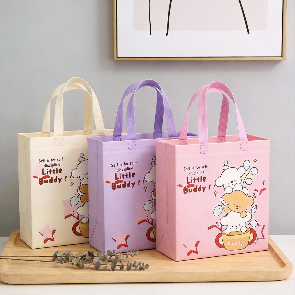 12pcs Children Day Canvas Gift Tote Bags Cute Cartoon Bags for Kids Party Birthday Party Favor Kindergarten School Gift Bags