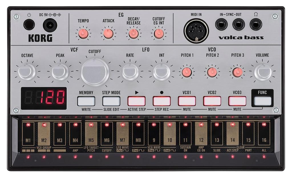 KORG Volca Bass Analog Bass Machine with 16-Step Sequencer, Built-in Speaker, Headphone Compatible, and Compact Design for Use Anywhere