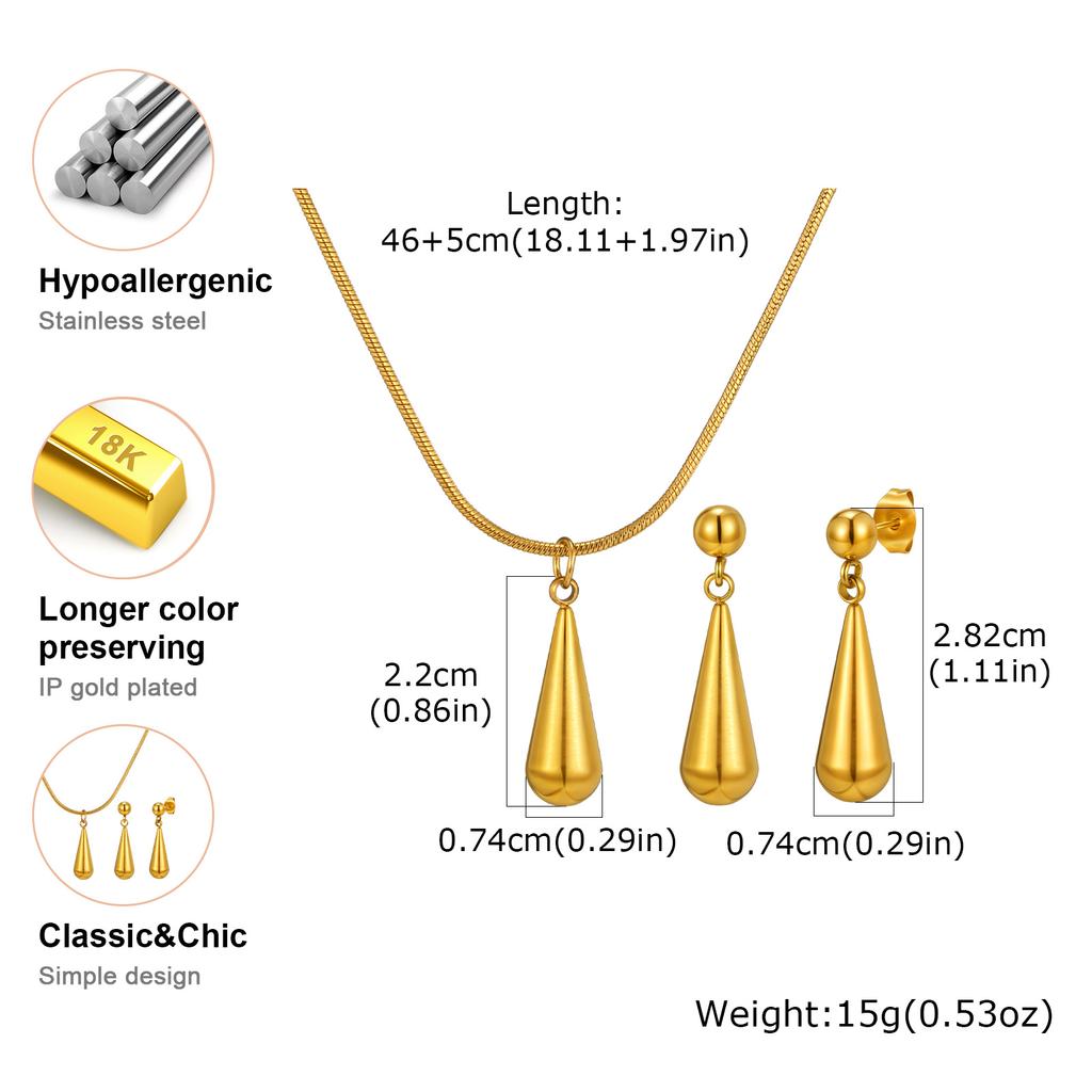 Fashion Set Jewelry Water Drop Earrings Necklace for Women Stainless Steel Gold Plated Necklaces Dainty Set Accessories Gift