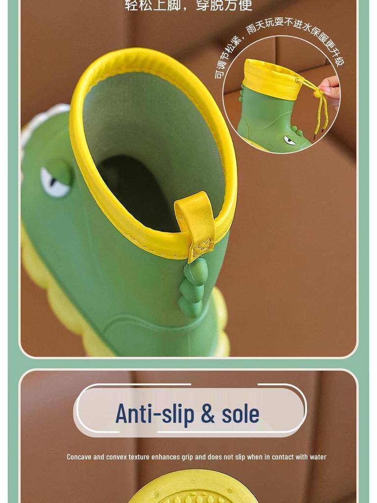 Dziecięce Kalosze Wodoodporne z Kreskówkowym Dinozaurem - Antypoślizgowe Gumowe Buty z Miękką Podeszwą dla Maluchów, Chłopców i Dziewczynek