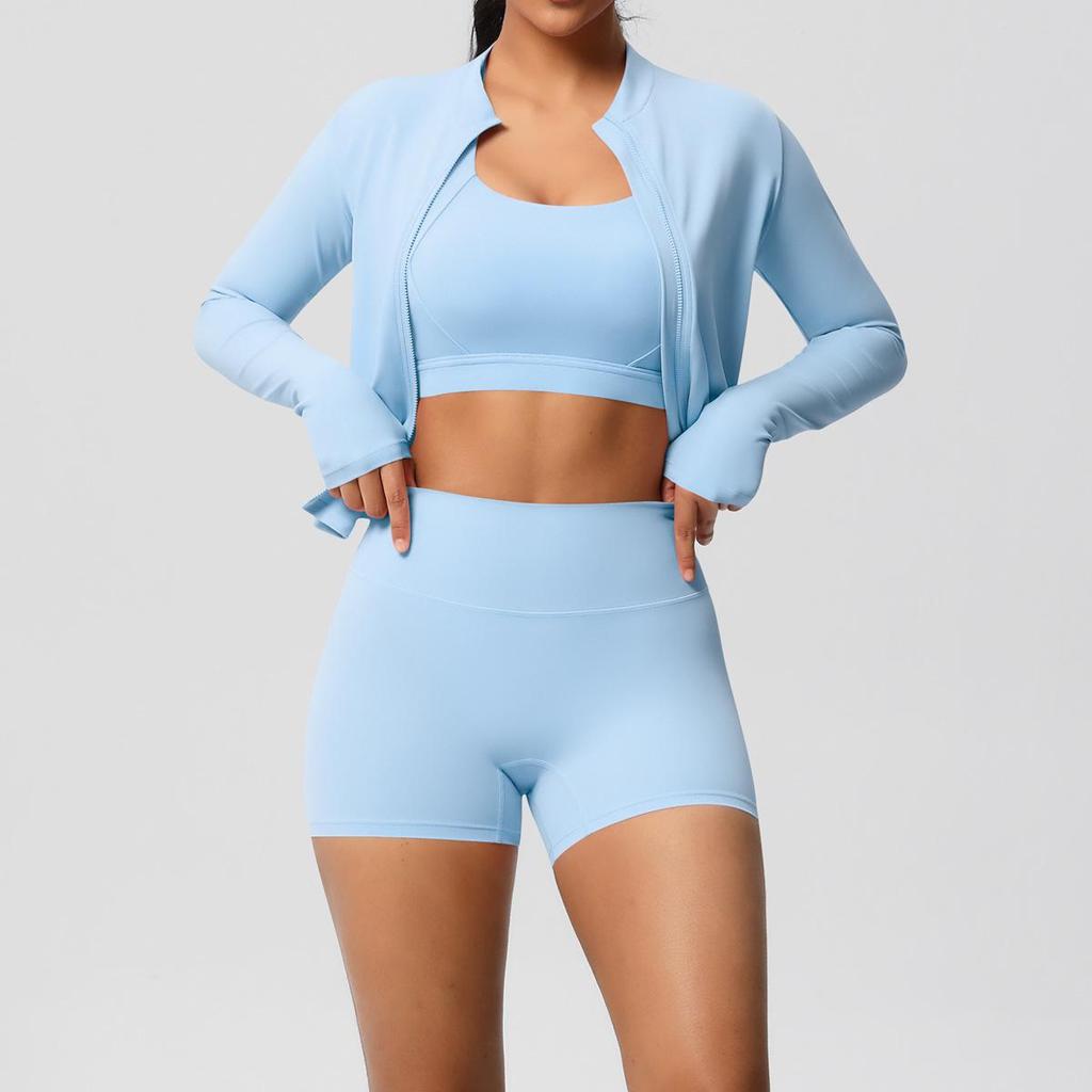 Cloud Feel Yoga Brushed Sports Jacket & Casual Pilates Running Fitness Three-Piece Set