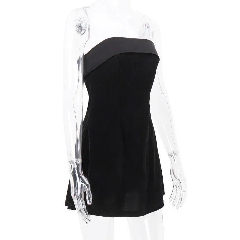 Strapless Backless Sexy Mini Dress Women Off Shoulder Sleeveless A-line Club Party Dresses Female Fashion Zipper One Piece Dress 2024