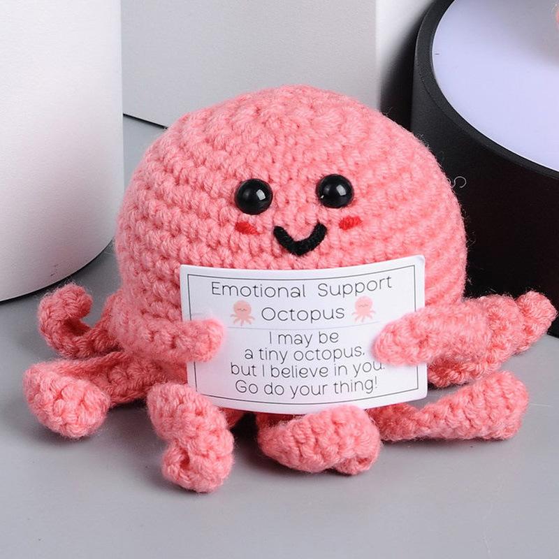 New Positive Energy Goose Hug Pocket Mini Handmade Plush Wool Knitting Doll with Card Funny Christams Gift Home Room Decoration