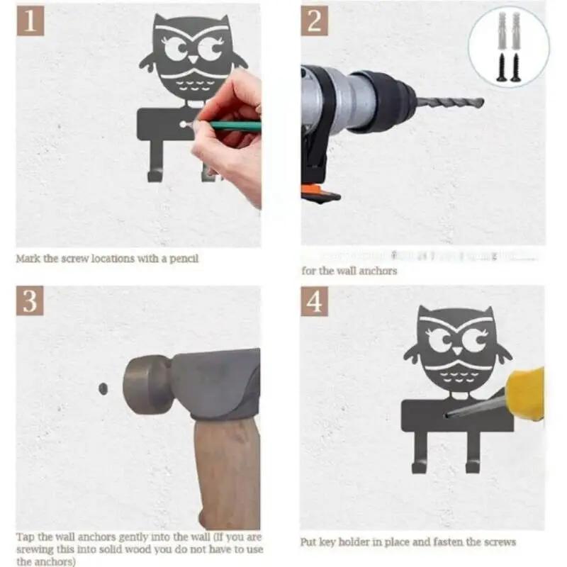 Многофункциональный держатель для ключей из металла в форме совы – настенные железные — фото 8