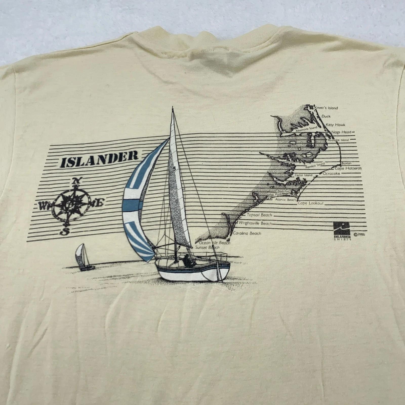 

Vintage Cape Hatteras North Carolina Shirt Mens Small Yellow Sailboat Map 80s 4XL