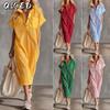 Fashion Summer Spring Solid Color Print Short Sleeve POLO Neck Casual Dresses