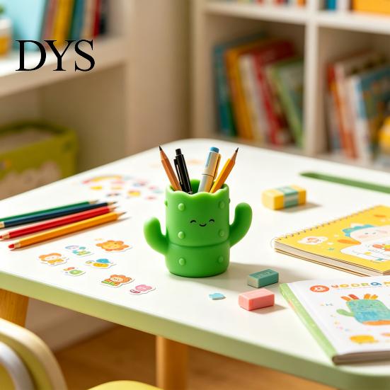 Cute Makeup Brush Cup Cactus Shape Pen Holder, 3D Printed Pencil Organizer, Desktop Office Supplies Organizer Storage Tube, for Brushes And