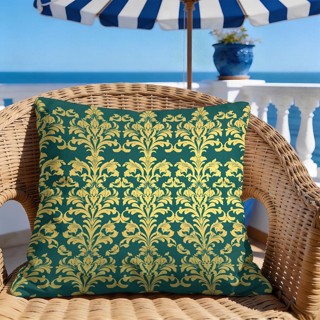 Elegant Baroque Damask Print Cushion Cover for Throw Pillow Sofa Accent Home Decor Green and Gold Ornate Pattern Pillowcase
