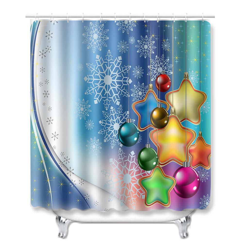Christmas Waterproof Shower Curtain Four-Piece Combination Floor Mat Entrance Door Mat Bedroom Living Room Carpet