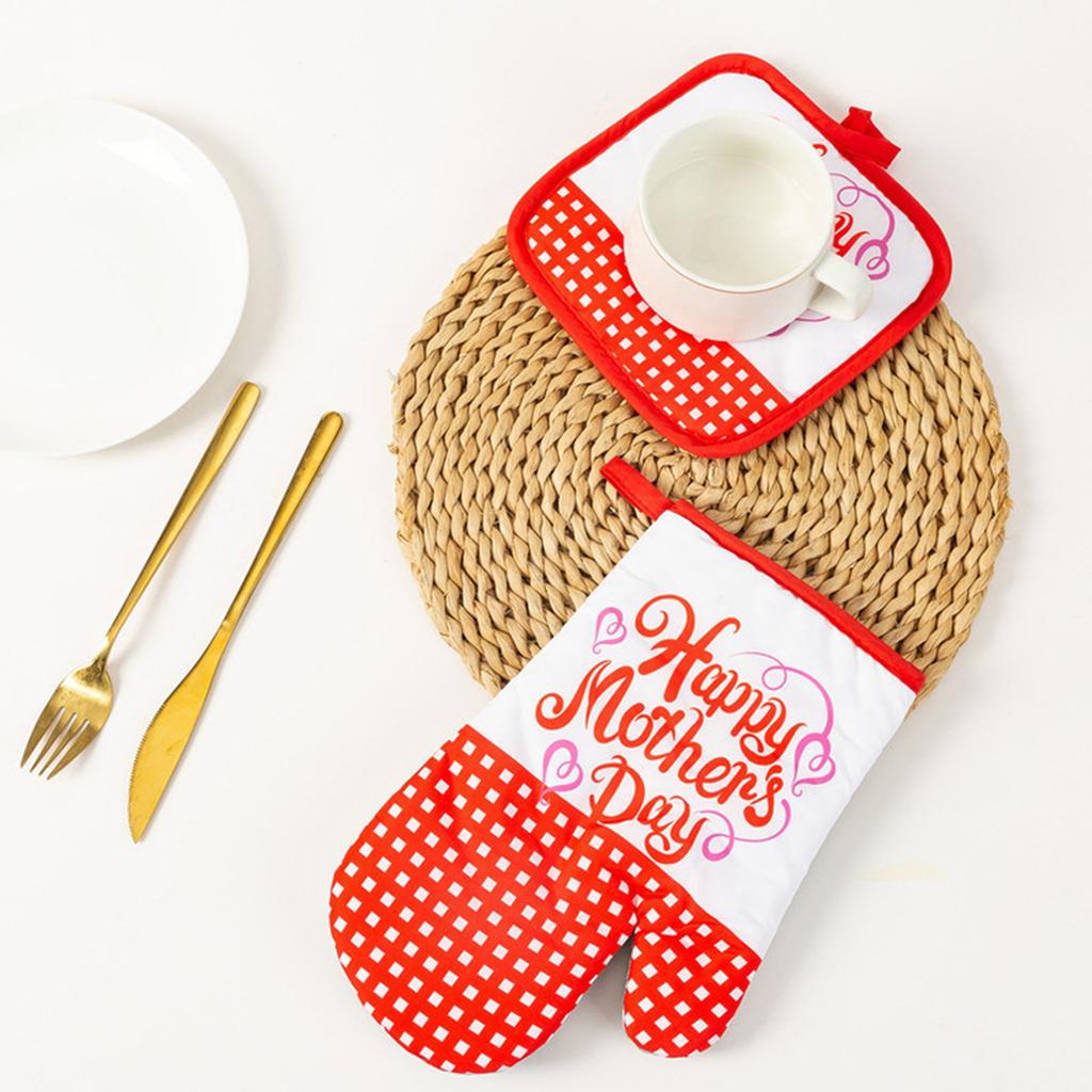 Kitchen Microwave Insulation Gloves with Mat Heat Resistant Baking Gloves Cooking Baking Gloves Oven Mitts Enduring