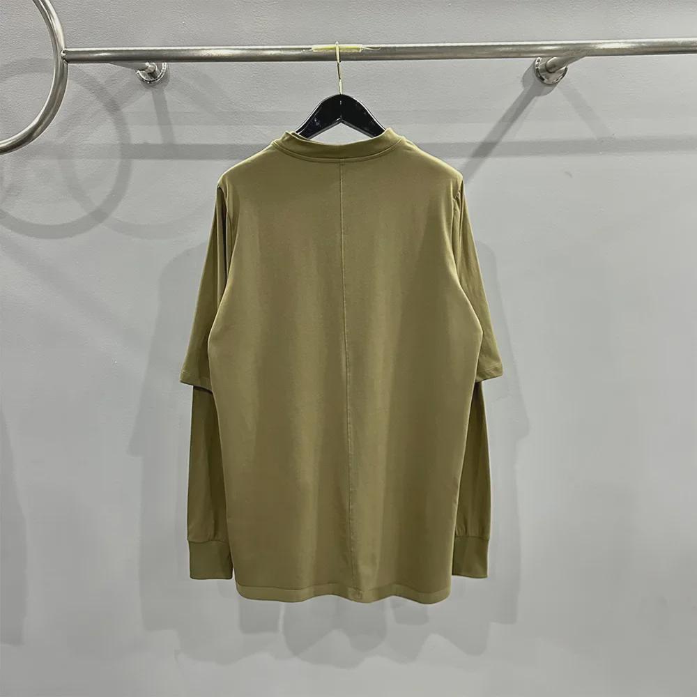 SUBHUMAN Men's 2024 Spring/Summer Two-Piece Knitted Double-Layer Solid Loose Long Sleeve T-Shirt