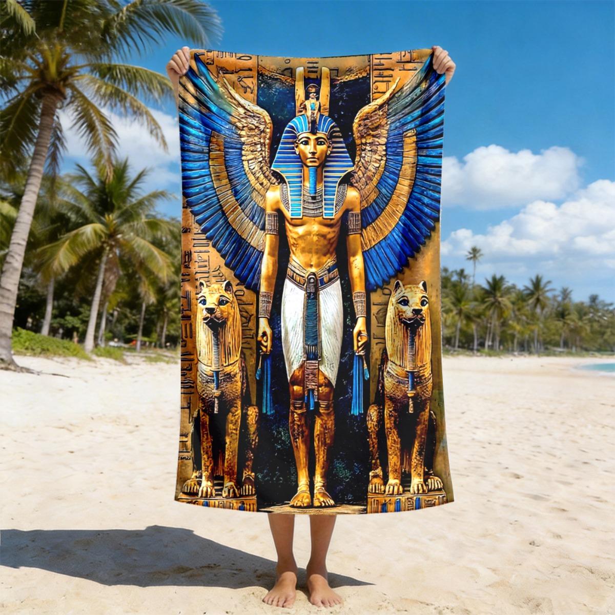 

Ancient Egypt Pharaoh Print Beach Towel Polyester Soft Quick Dry Large Bath Towel Summer Swimming Pool Surfing Blanket W40*H60(CM)