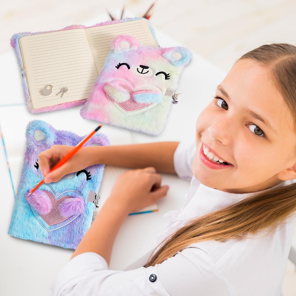 Cartoon Bear Plush Notebook With Lock Student A5 Diary Girl Handbook Girl Gift Book