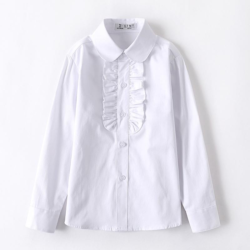 

Girls White Fleece-Lined Cotton Shirt: Long-Sleeved School Uniform for Elementary to Middle School. 110cm