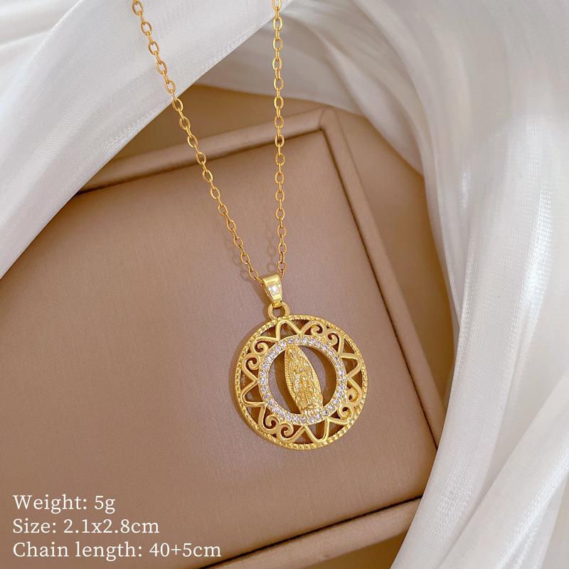Foreign Trade Portrait Copper Micro-Inlaid Necklace Combination Female Real Gold Electroplated Exquisite Collarbone Chain