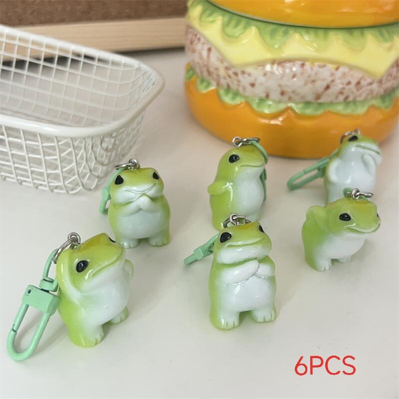 Funny Green Frog Resin Keychain 1/6Pcs Animal Charms Pendant DIY Phone Chain Bag Decor Jewelry Making Accessory