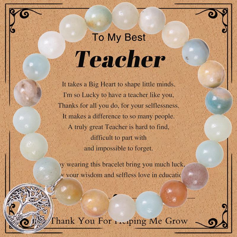 Teacher's Day Gift: 8mm Pink Zebra Stone Bracelet with Tree of Life Pendant