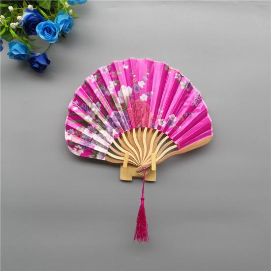 Shell Fan No Burr Non-breakable Festival Gift with Tassel Decorative Vintage Style Floral Print Kimono Japanese Style Hand Fan Home Supply