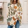 Women Plus Size Round Neck Long Sleeve Paisley Floral Printed Loose High Low Hem T Shirt
