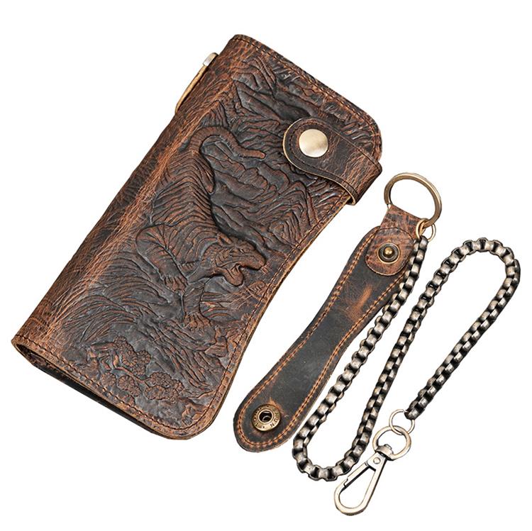 Luxury Style Men's Leather Wallet With Iron Chain Genuine Leather Clip Purse For Men Male Fashion Men's Long Wallet Dropshipping