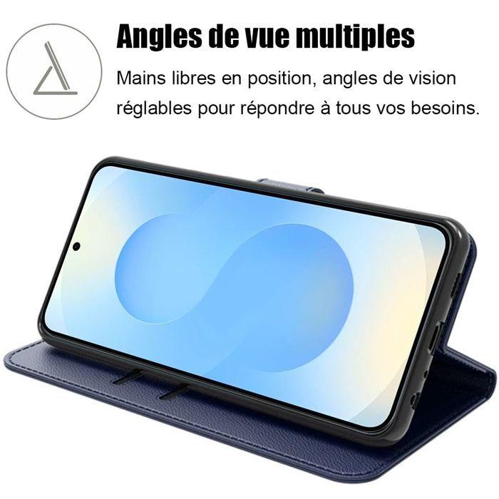 Coque de protection - BOOLING - pour Samsung Galaxy S25 - Effet Cuir Bleu Marine - 2 Verres Trempés - Antichoc