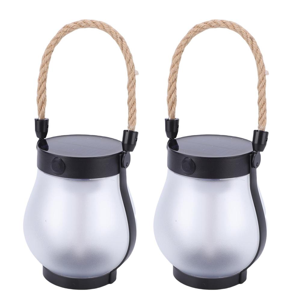 2pcs Solar Lantern Outdoor Lights Solar Powered USB Rechargeable Outdoor Lanterns with Realistic Flickering Fire Hemp